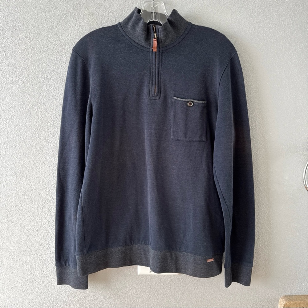 Ted Baker Mens Size 3 Dark Blue Two-Tone 1/4 Zip Pullover Over Sweater